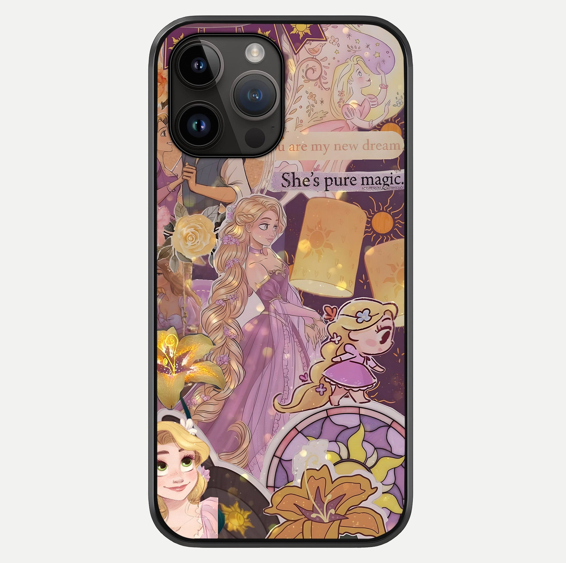 Magical Tangled Dream Glass Case showing full back design in clean flat view with glossy glass finish.