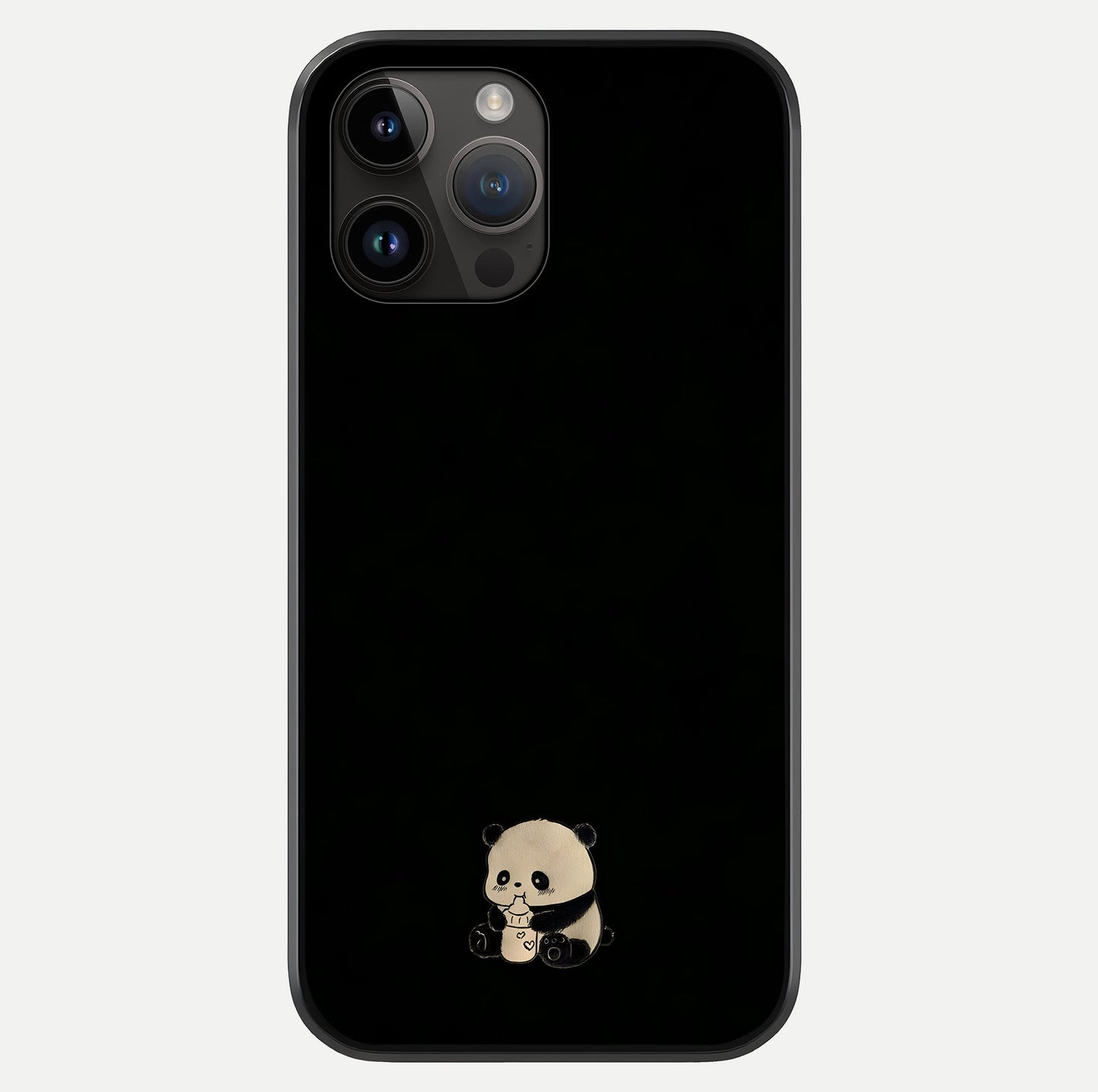 Midnight Panda Love Glass Case showing full back design in clean flat view with glossy glass finish.