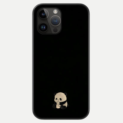 Midnight Panda Love Glass Case showing full back design in clean flat view with glossy glass finish.