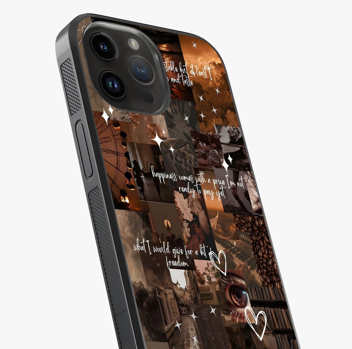Bittersweet Aesthetic Chaos Glass Case captured at a warm angle highlighting gloss, texture and premium glass finish.
