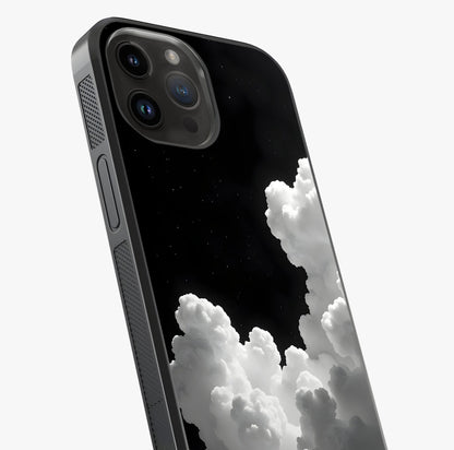 Black Background With White Cloud Glass Case captured at a warm angle highlighting gloss, texture and premium glass finish.