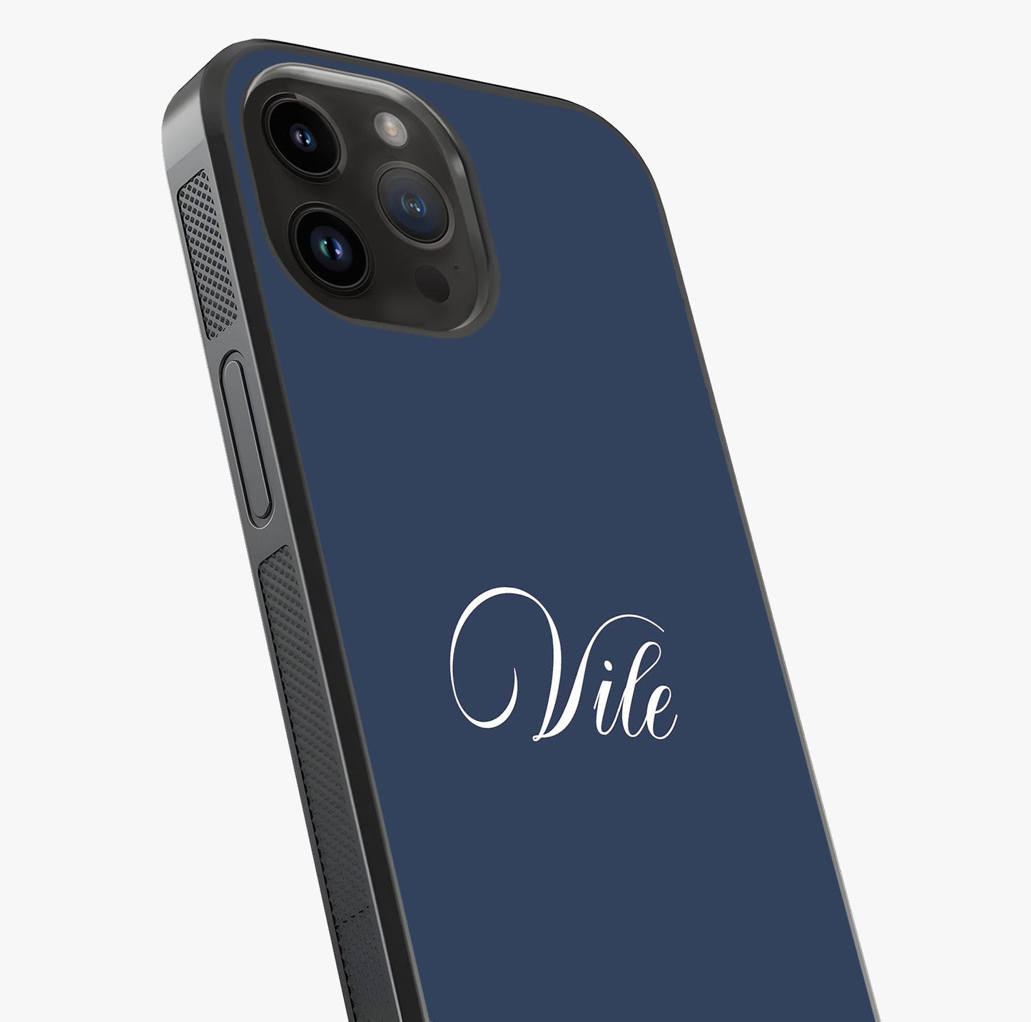 Blue Background Personalized Custom Name Glass Case captured at a warm angle highlighting gloss, texture and premium glass finish.