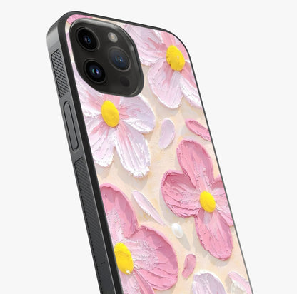 Blush Bloom Texture Glass Case captured at a warm angle highlighting gloss, texture and premium glass finish.
