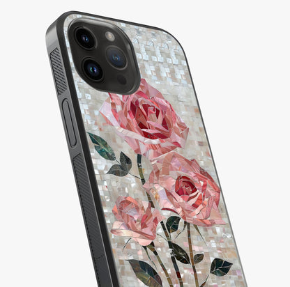 Blush Mosaic Bloom Glass Case captured at a warm angle highlighting gloss, texture and premium glass finish.