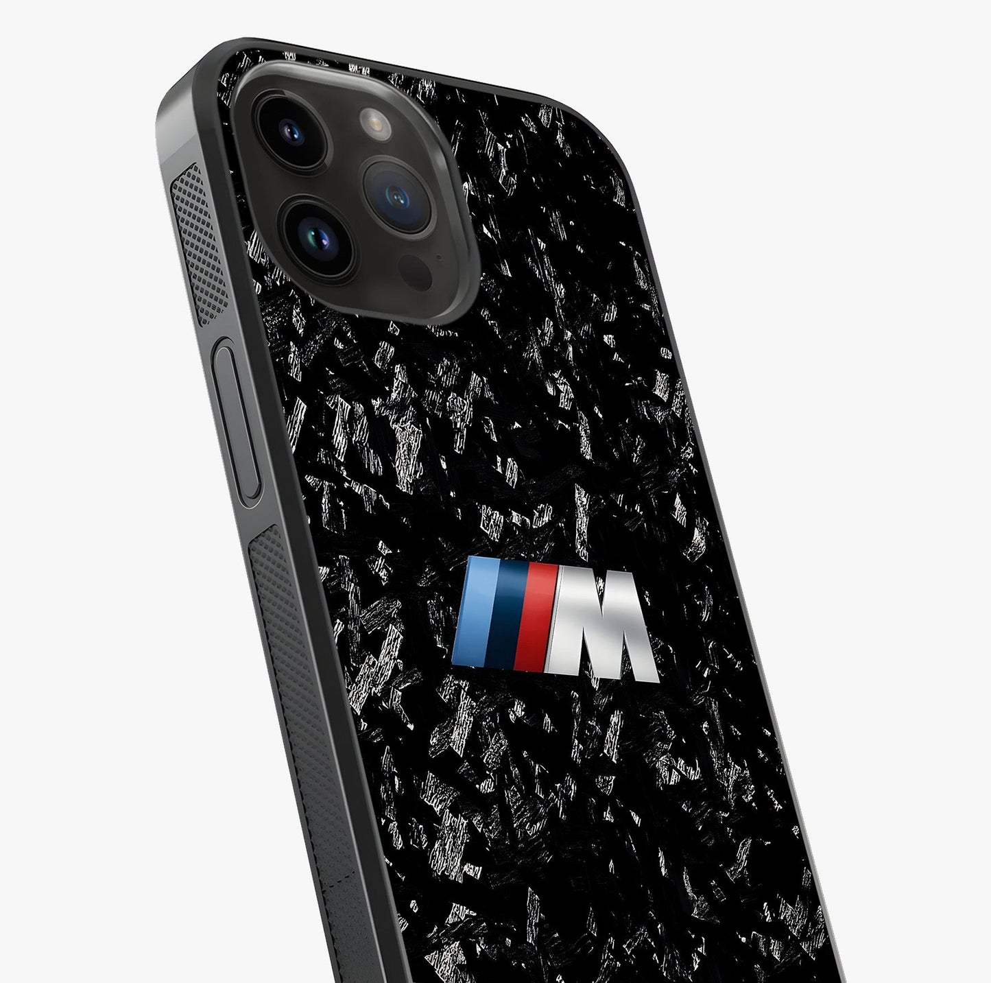Carbon Speed Mark Glass Case captured at a warm angle highlighting gloss, texture and premium glass finish.