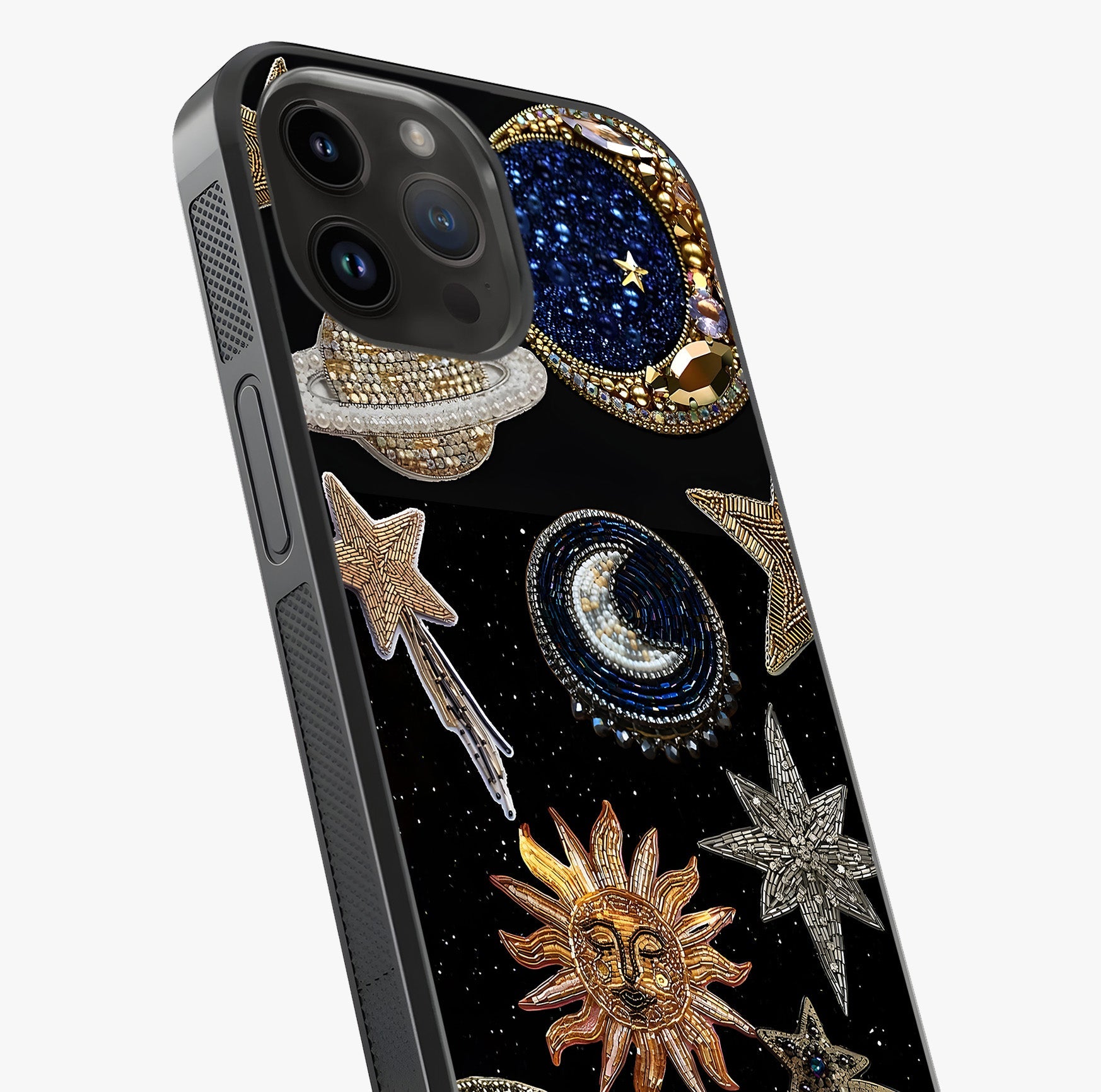 Celestial Gem Constellations Glass Case captured at a warm angle highlighting gloss, texture and premium glass finish.