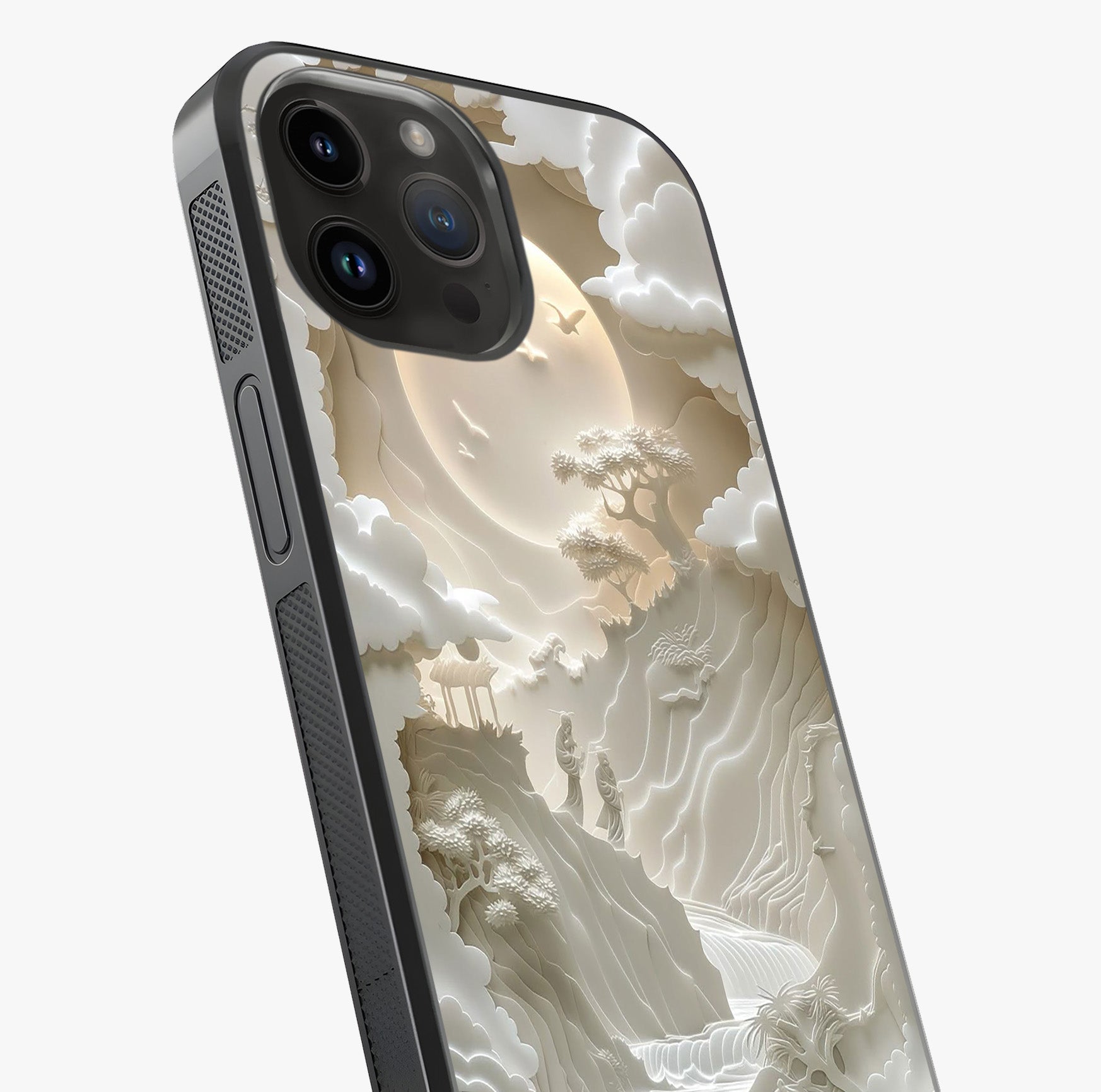 Celestial Origami Glass Case captured at a warm angle highlighting gloss, texture and premium glass finish.