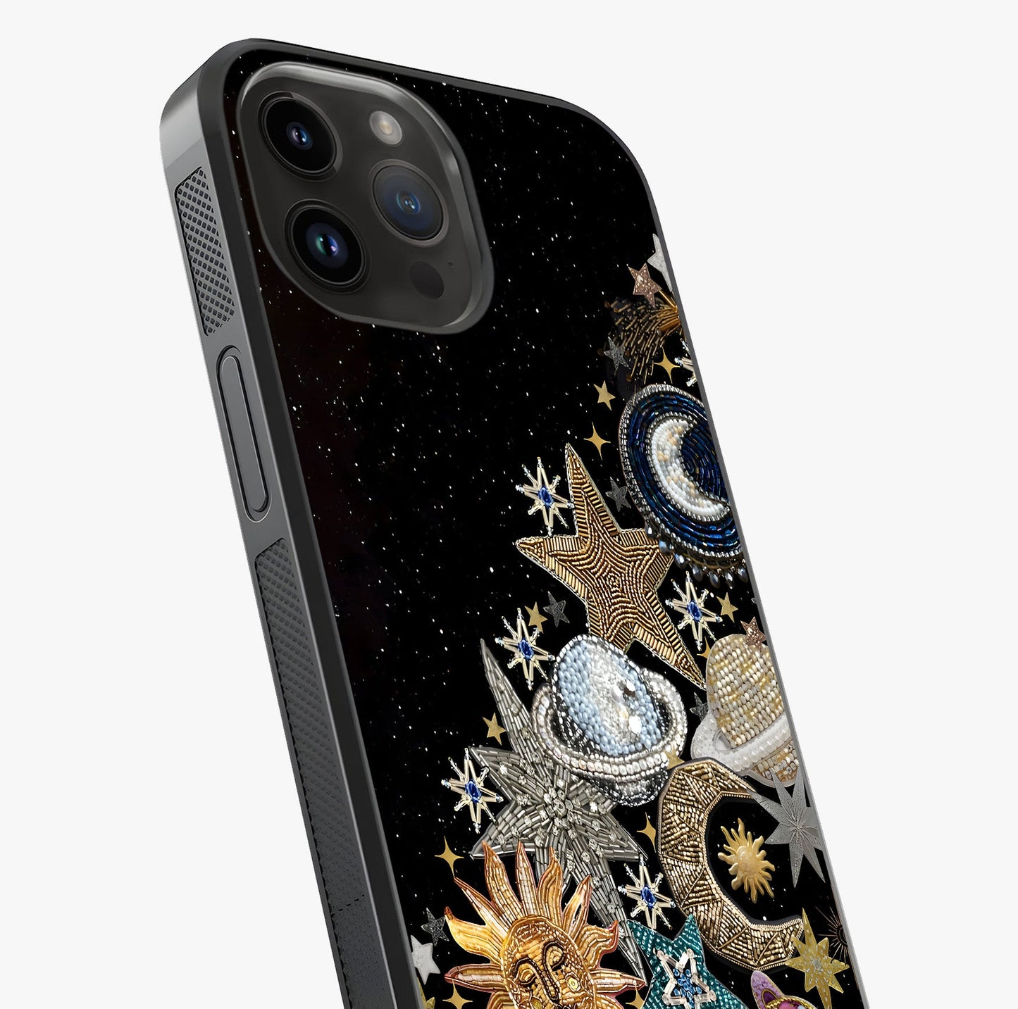 Cosmic Sparkle Dreams Glass Case captured at a warm angle highlighting gloss, texture and premium glass finish.