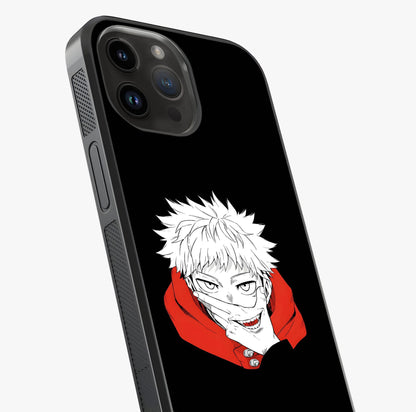 Crimson Chaos Smile Glass Case captured at a warm angle highlighting gloss, texture and premium glass finish.