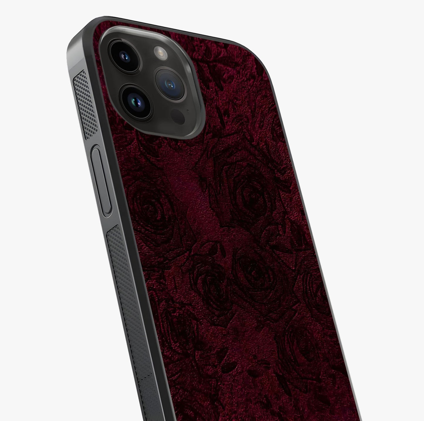 Crimson Fade Flow Glass Case captured at a warm angle highlighting gloss, texture and premium glass finish.