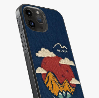 Dream Beyond Mountains Glass Case captured at a warm angle highlighting gloss, texture and premium glass finish.