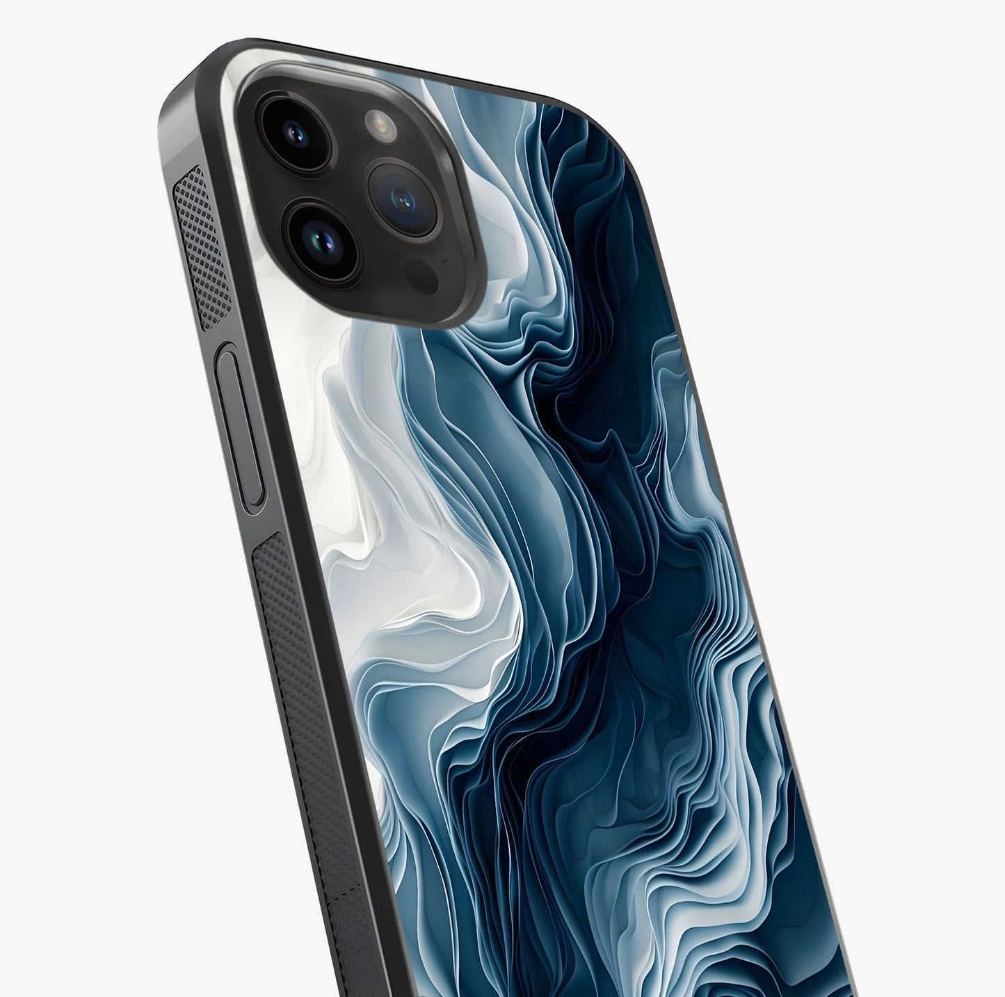 Ethereal Paper Marble Glass Case captured at a warm angle highlighting gloss, texture and premium glass finish.