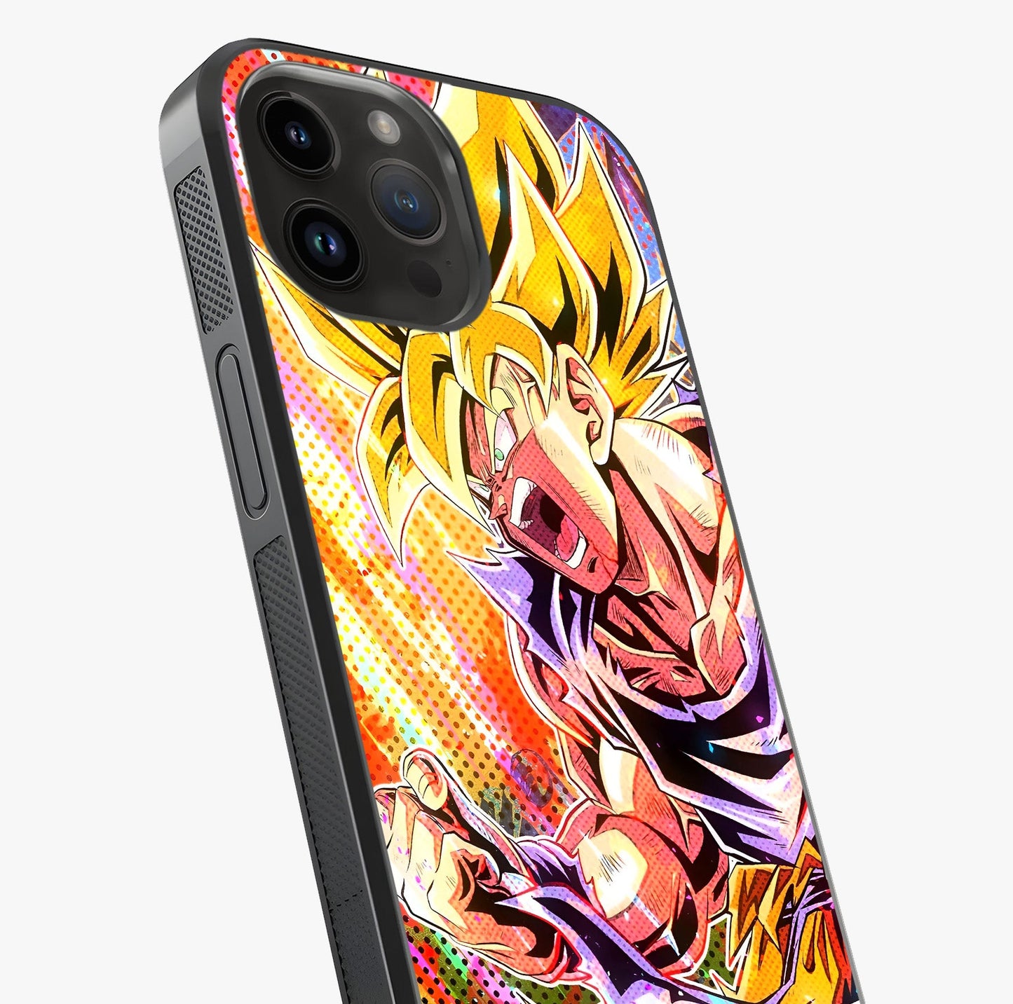 Firing Goku Glass Case captured at a warm angle highlighting gloss, texture and premium glass finish.