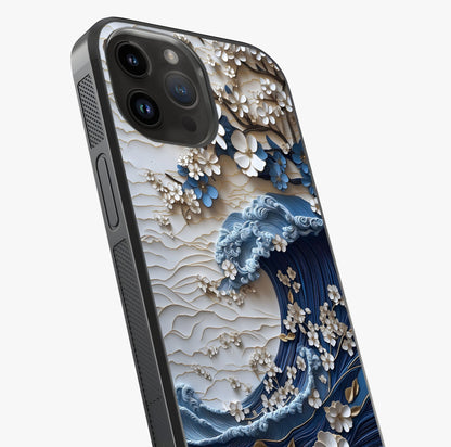 Floral Wave Origami Glass Case captured at a warm angle highlighting gloss, texture and premium glass finish.
