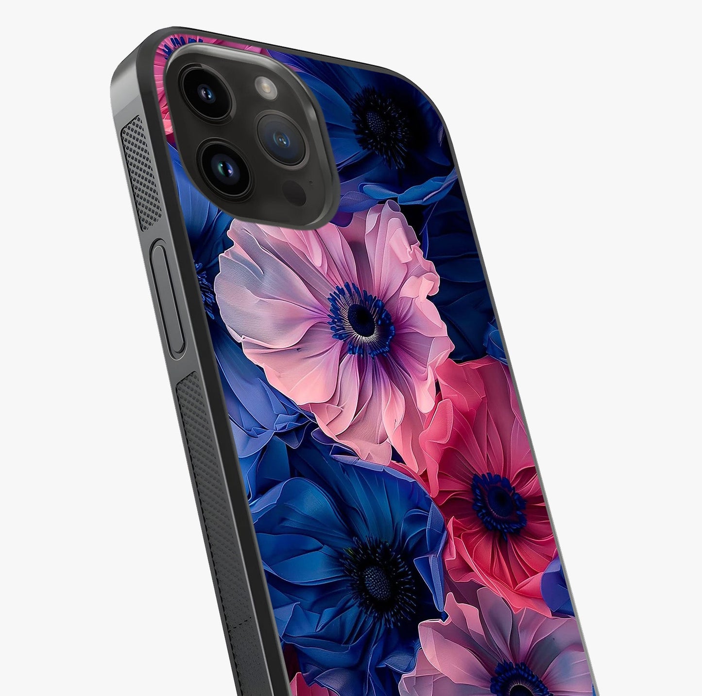 Flower Paper Art Pattern Glass Case captured at a warm angle highlighting gloss, texture and premium glass finish.