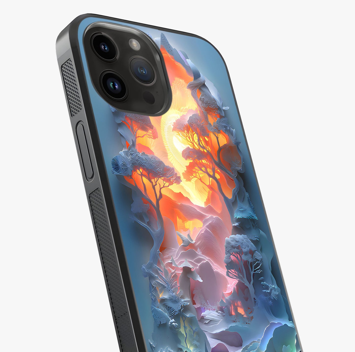 Glow Forest Portal Glass Case captured at a warm angle highlighting gloss, texture and premium glass finish.