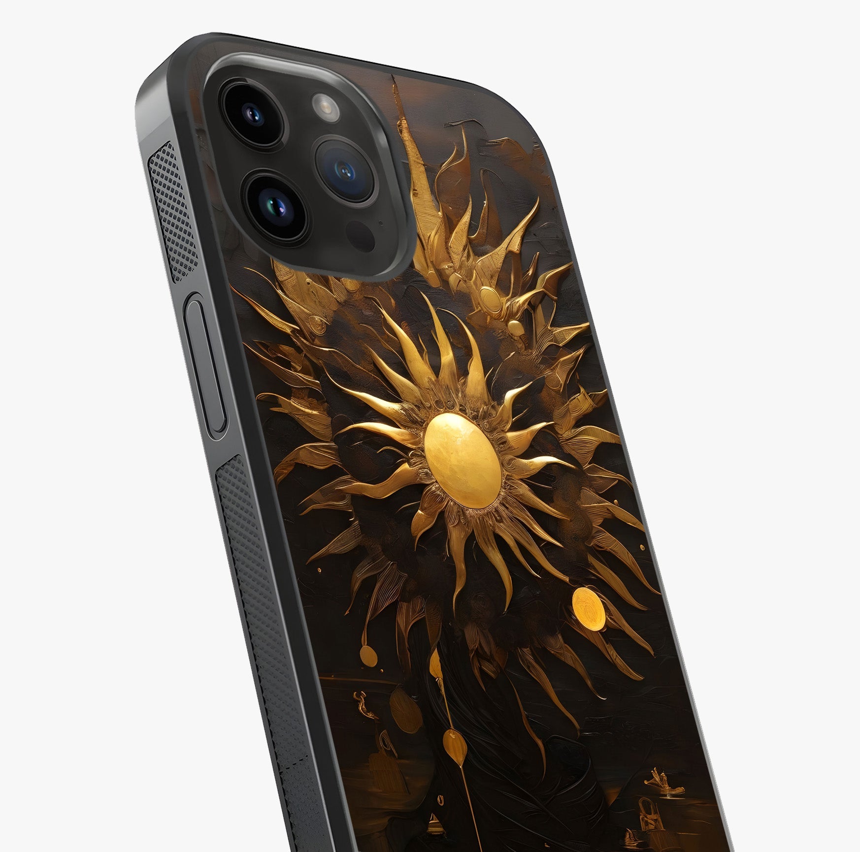 Golden Sun Majesty Glass Case captured at a warm angle highlighting gloss, texture and premium glass finish.