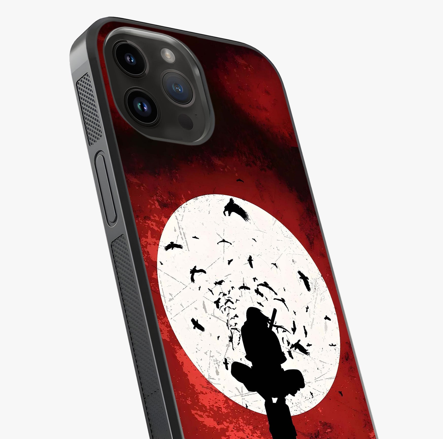 Itachi Limited Edition Naruto Anime Glass Case captured at a warm angle highlighting gloss, texture and premium glass finish.