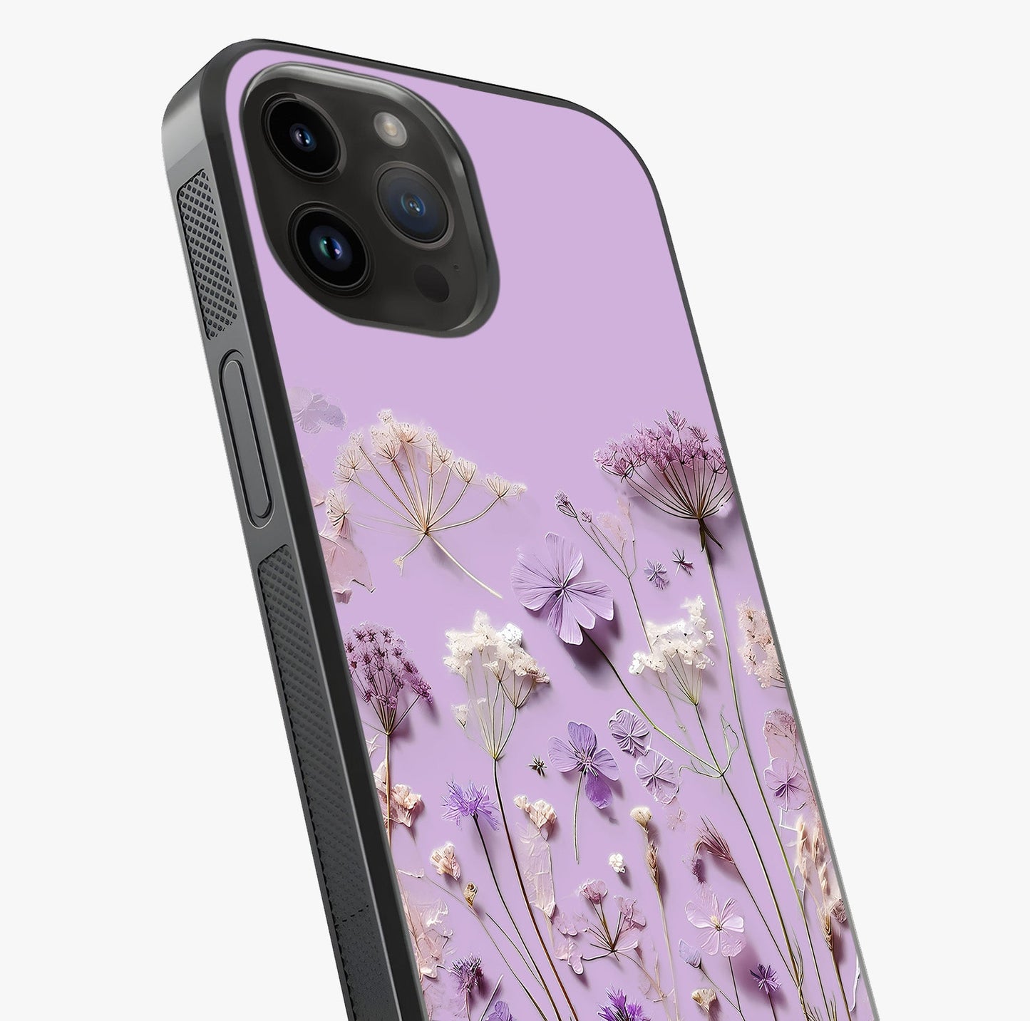 Lavender Blossom Dream Glass Case captured at a warm angle highlighting gloss, texture and premium glass finish.
