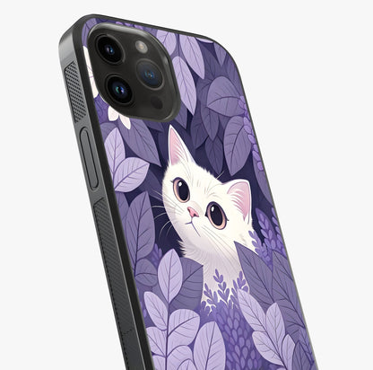 Lilac Hide Peek Cat Glass Case captured at a warm angle highlighting gloss, texture and premium glass finish.