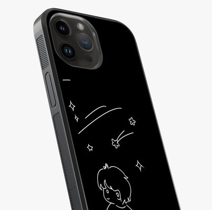 Line Art Boy With Shooting Stars Glass Case captured at a warm angle highlighting gloss, texture and premium glass finish.