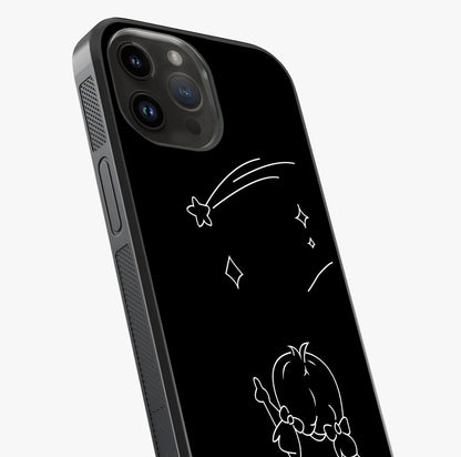 Line Art Girl With Shooting Stars Glass Case captured at a warm angle highlighting gloss, texture and premium glass finish.