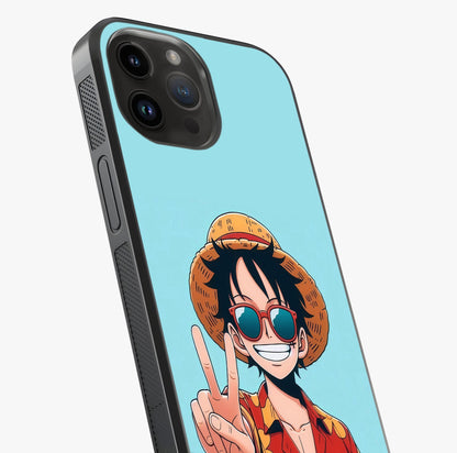 Luffy Summer Anime Vibe Glass Case captured at a warm angle highlighting gloss, texture and premium glass finish.