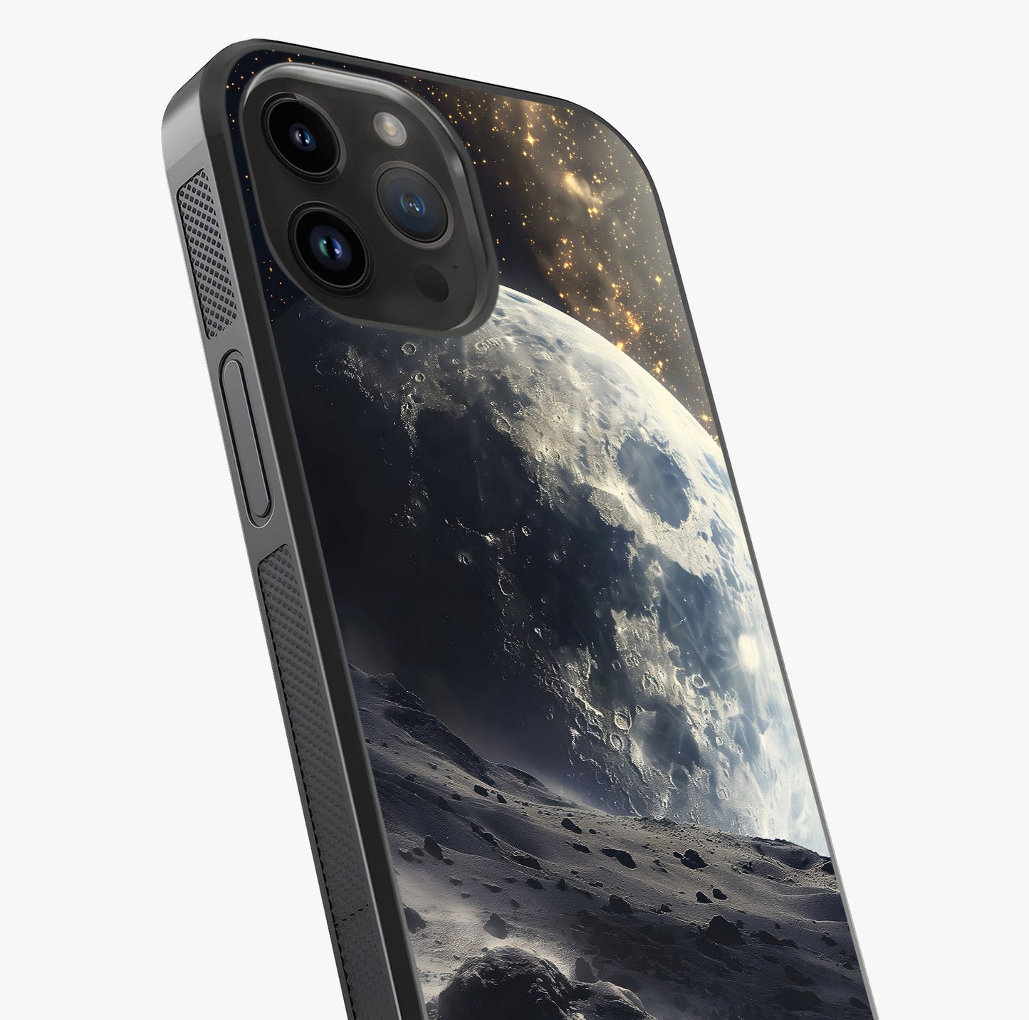 Lunar Horizon Glow Glass Case captured at a warm angle highlighting gloss, texture and premium glass finish.