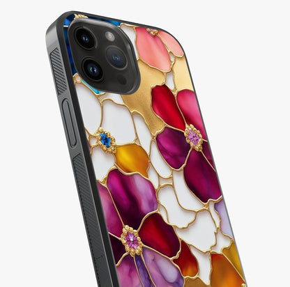 Marble Flower Pattern Glass Case captured at a warm angle highlighting gloss, texture and premium glass finish.