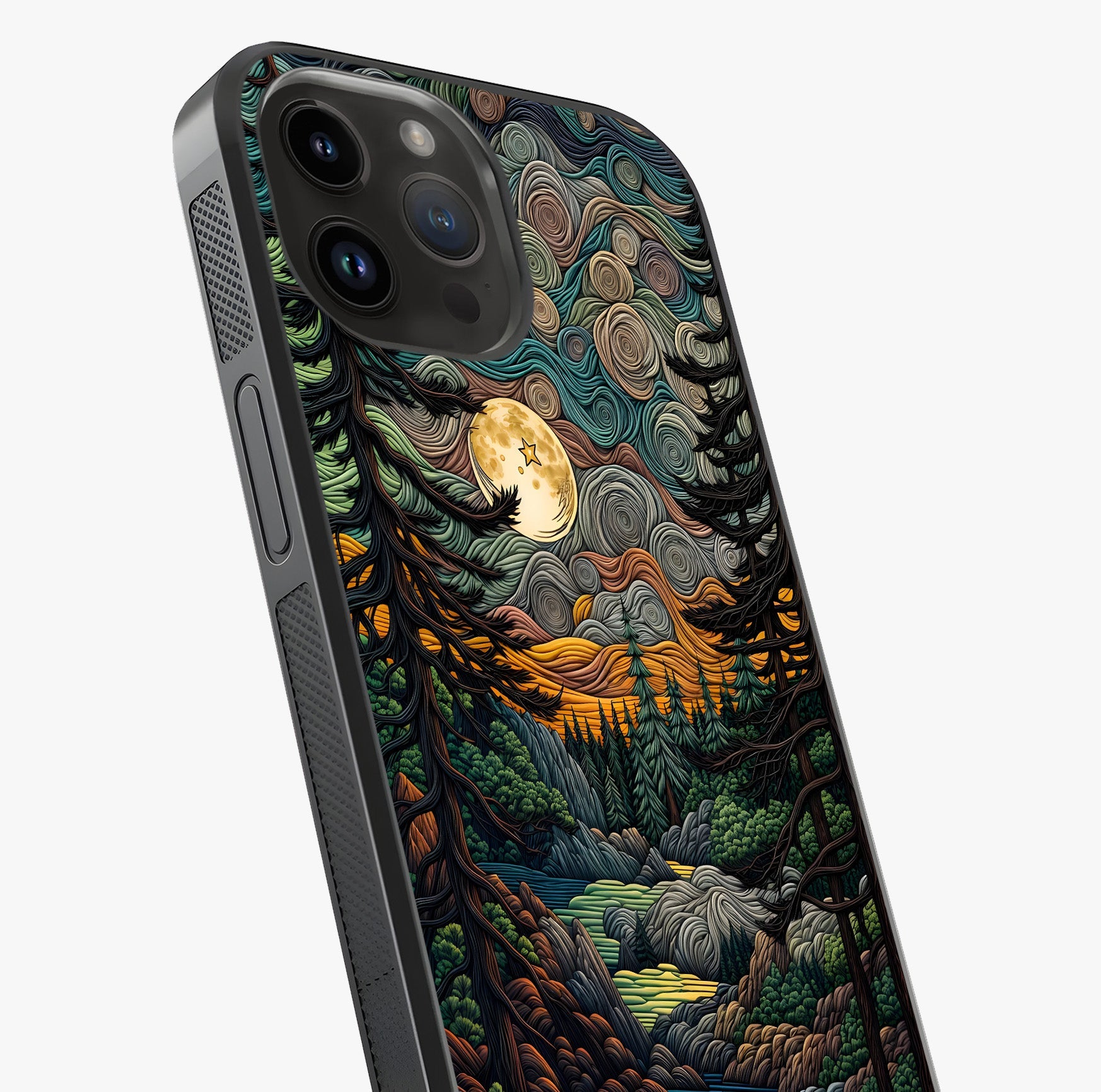 Moonlight Forest Dream Glass Case captured at a warm angle highlighting gloss, texture and premium glass finish.