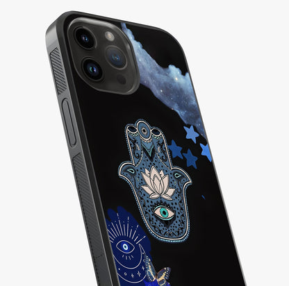 Mystic Hand Aura Glass Case captured at a warm angle highlighting gloss, texture and premium glass finish.