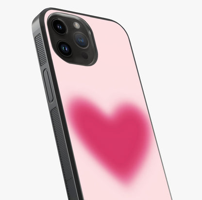Pink Aura Heart Glass Case captured at a warm angle highlighting gloss, texture and premium glass finish.