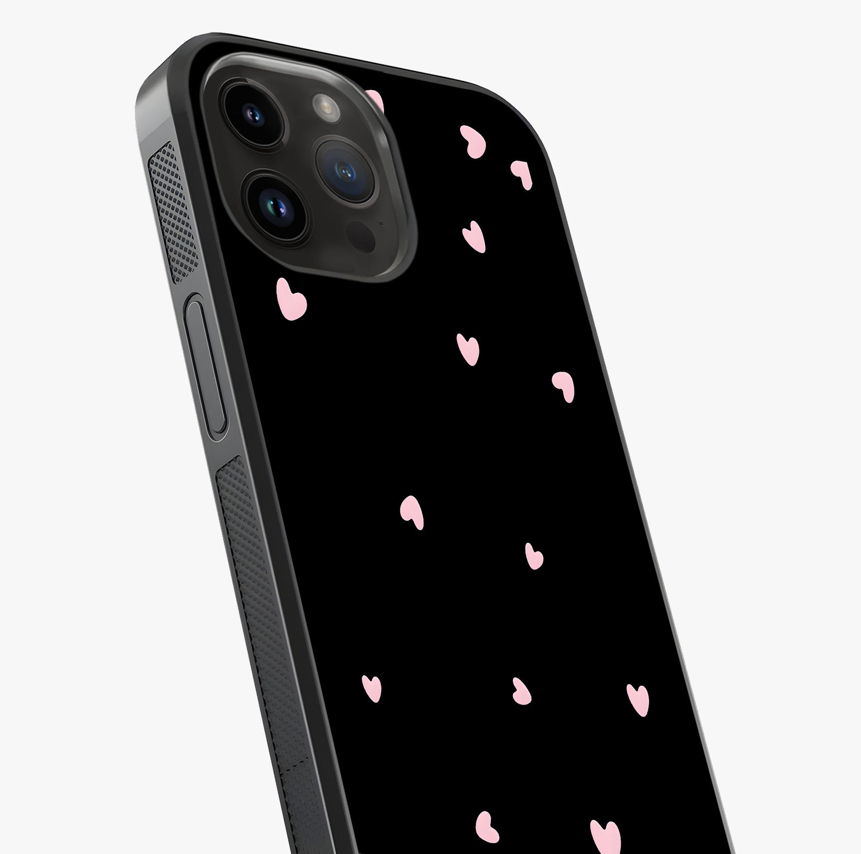 Pink Love Drops Glass Case captured at a warm angle highlighting gloss, texture and premium glass finish.