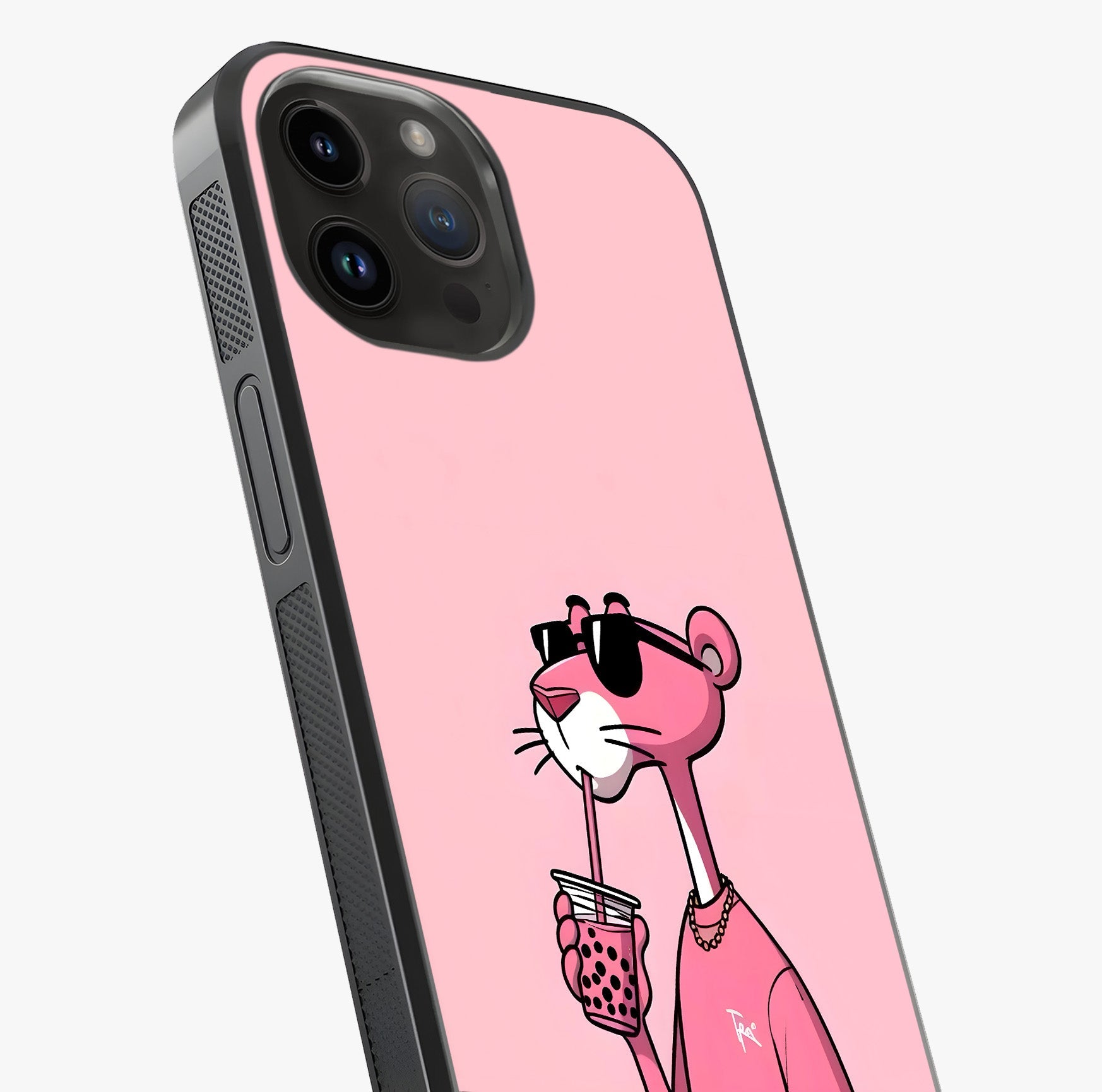 Pink Panther Glass Case captured at a warm angle highlighting gloss, texture and premium glass finish.