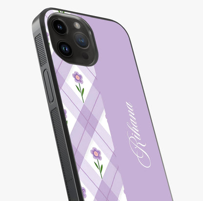Purple Diamond Floral Glass Case captured at a warm angle highlighting gloss, texture and premium glass finish.
