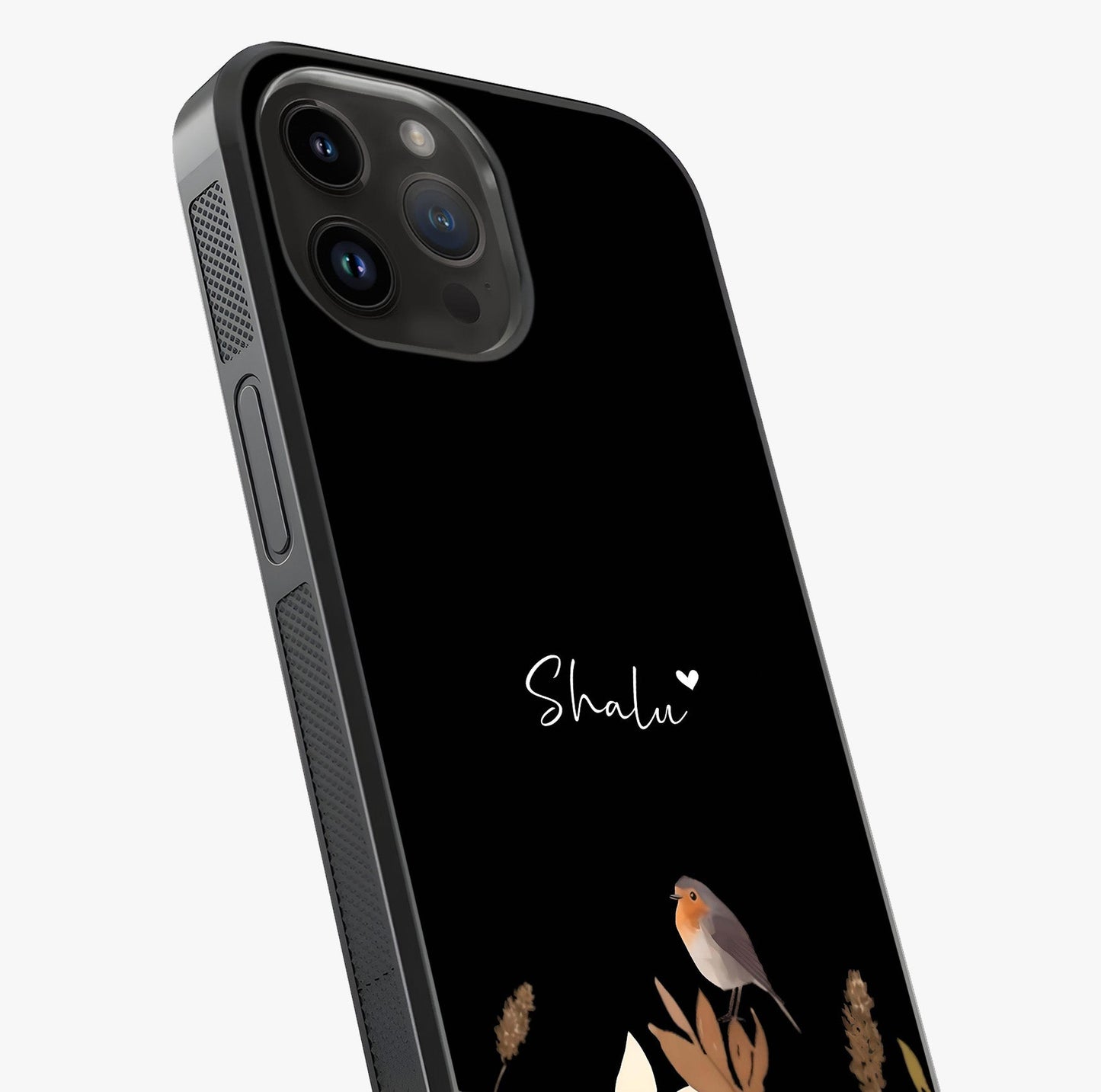 Quiet Garden Tune Custom Name Glass Case captured at a warm angle highlighting gloss, texture and premium glass finish.