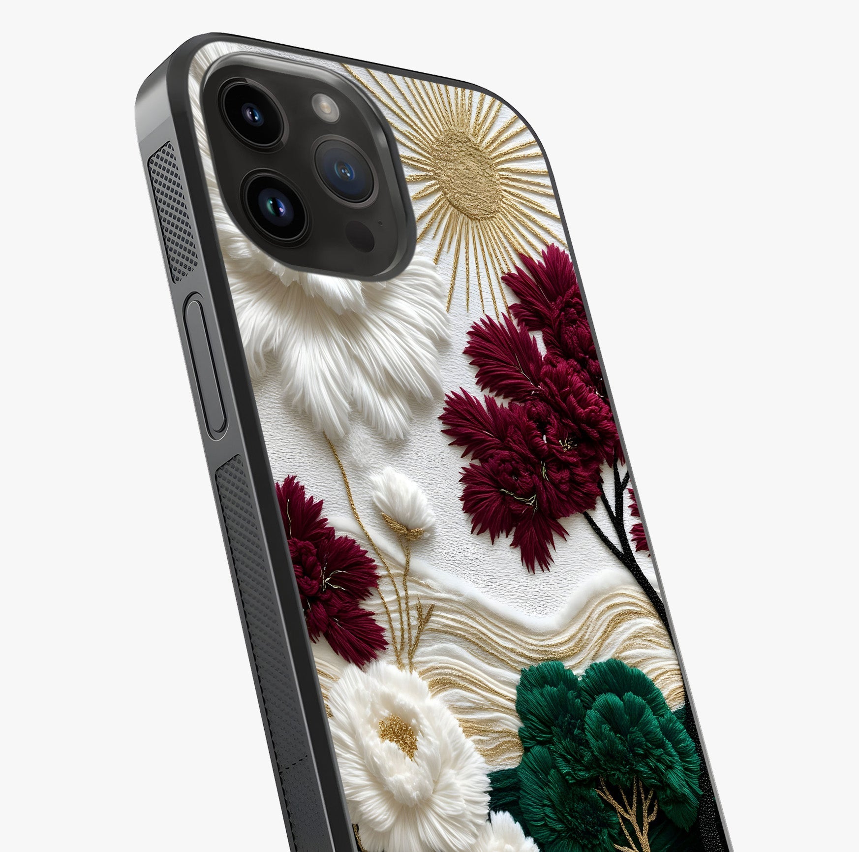 Radiant Bloom Elegance Glass Case captured at a warm angle highlighting gloss, texture and premium glass finish.