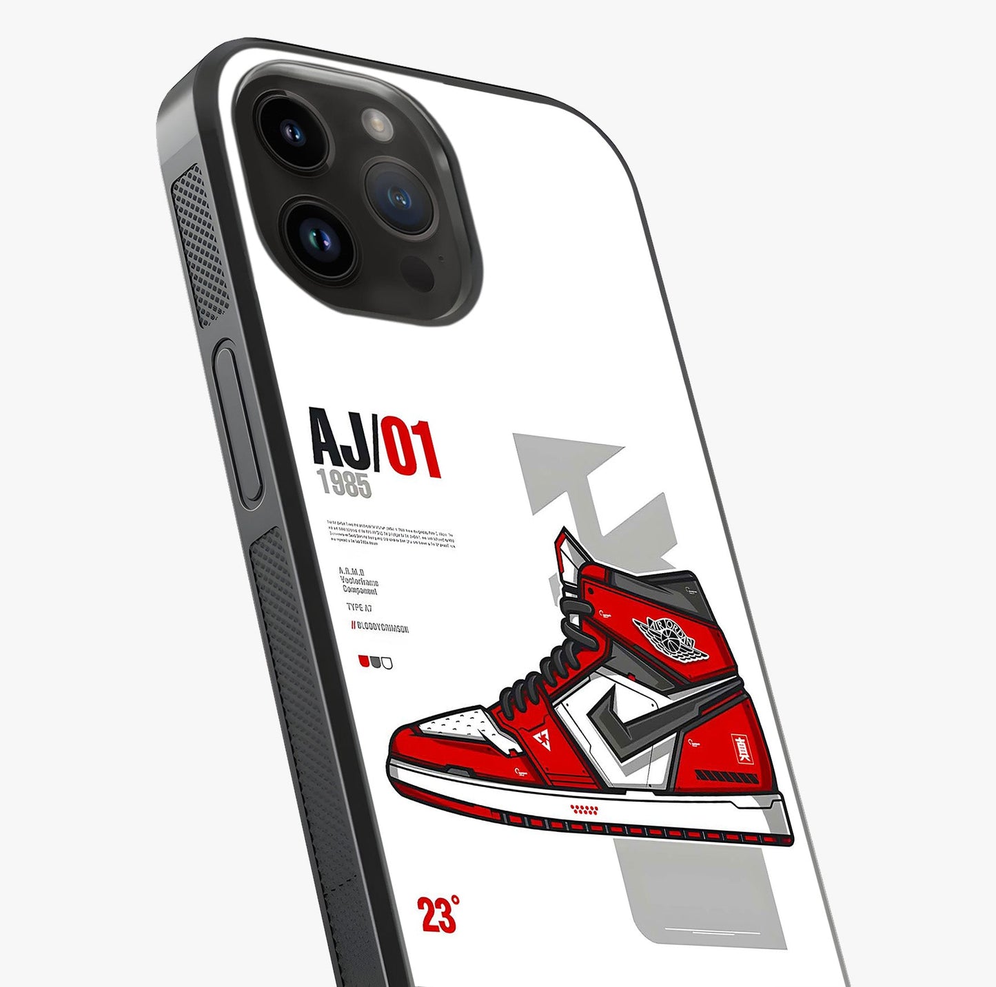 Retro Sneaker Blueprint Glass Case captured at a warm angle highlighting gloss, texture and premium glass finish.
