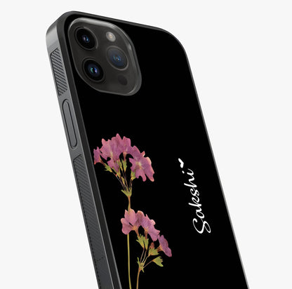 Riching Lavender Flower Custom Name Glass Case captured at a warm angle highlighting gloss, texture and premium glass finish.