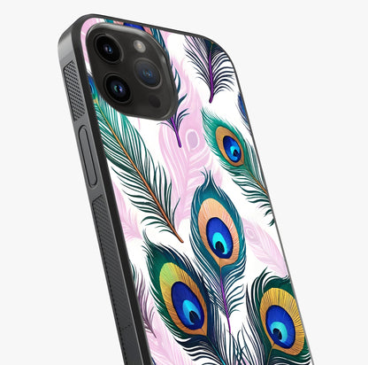 Royal Peacock Feathers Glass Case captured at a warm angle highlighting gloss, texture and premium glass finish.