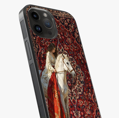 Royal Rider Tapestry Glass Case captured at a warm angle highlighting gloss, texture and premium glass finish.