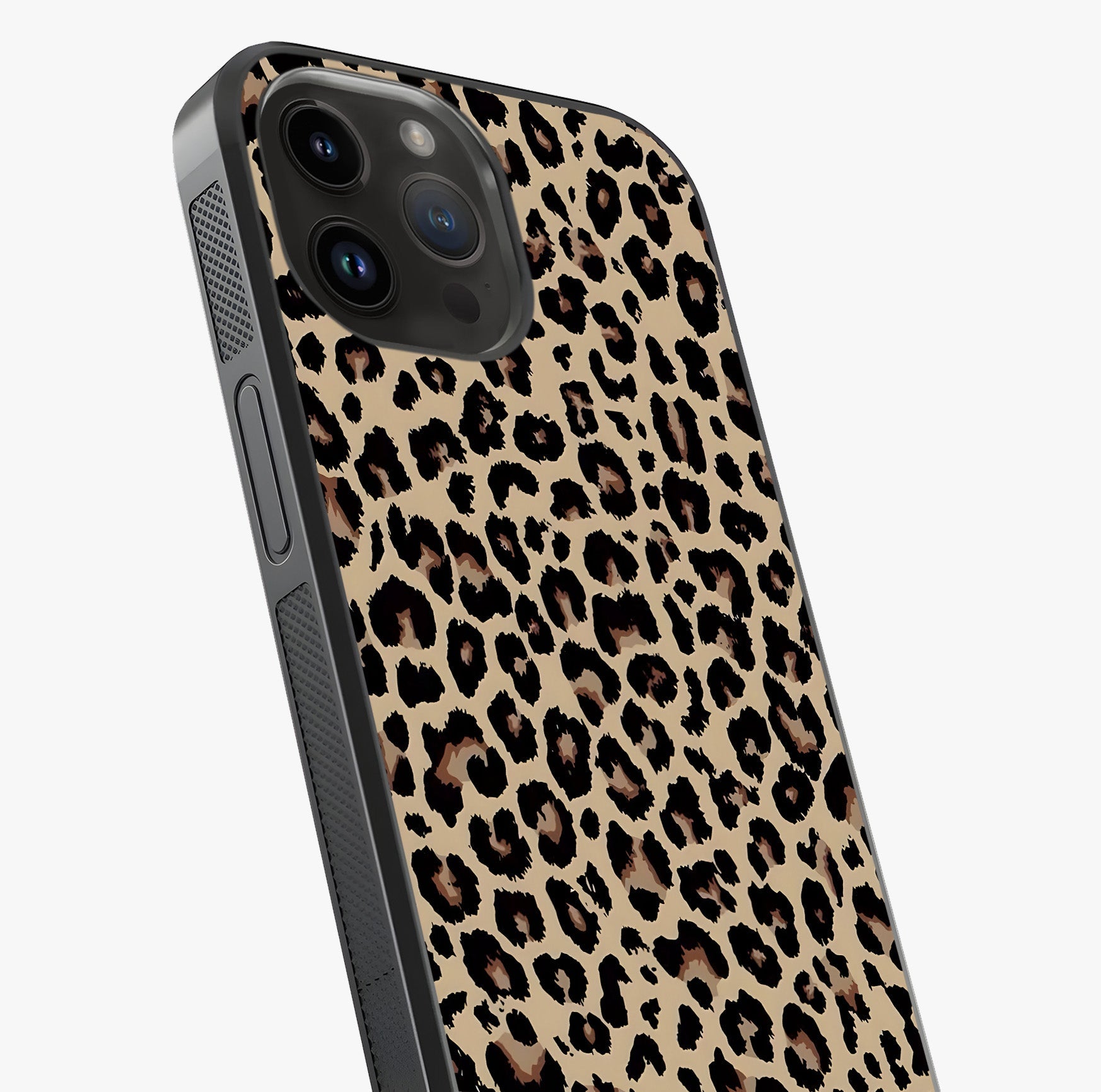 Savage Chic Pattern Glass Case captured at a warm angle highlighting gloss, texture and premium glass finish.