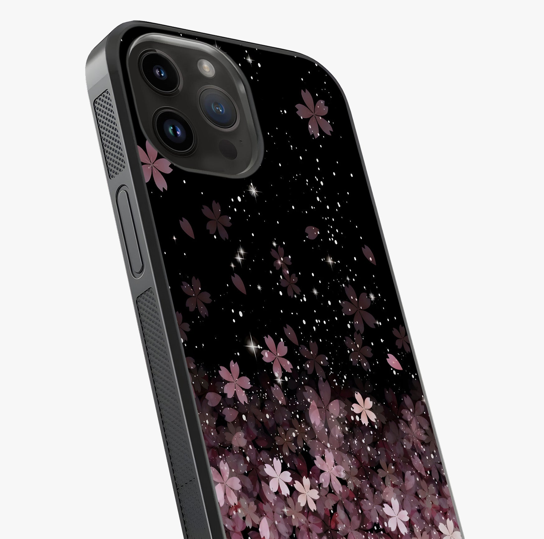 Small Starry Flowers Glass Case captured at a warm angle highlighting gloss, texture and premium glass finish.