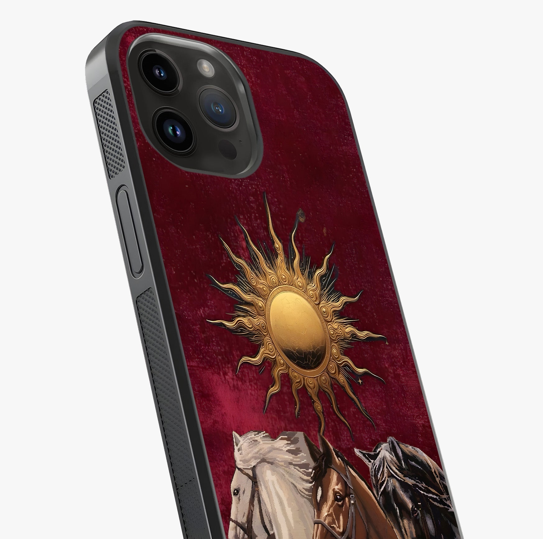 Solar Riders Glass Case captured at a warm angle highlighting gloss, texture and premium glass finish.