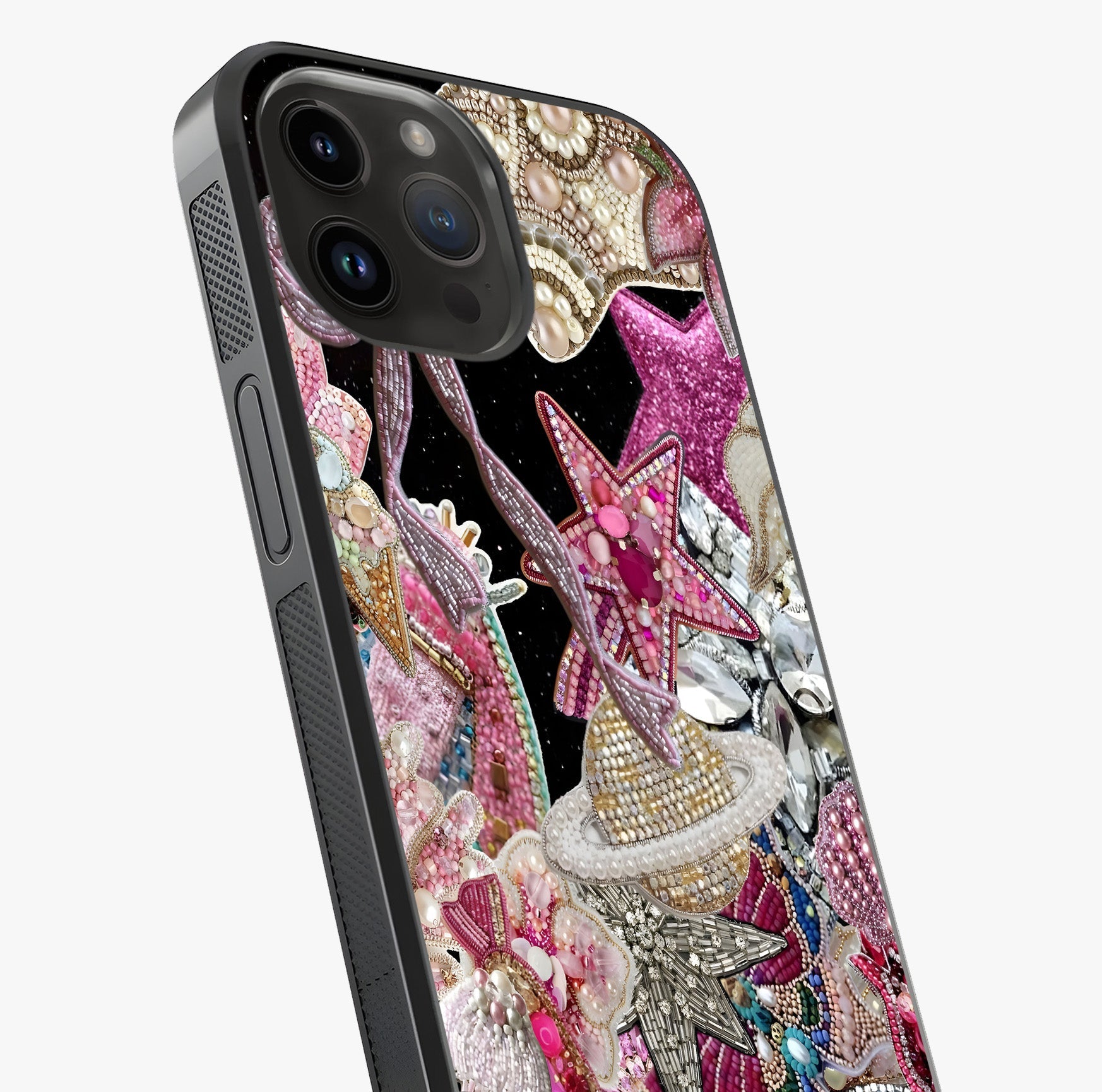Starlit Jewel Dream Glass Case captured at a warm angle highlighting gloss, texture and premium glass finish.