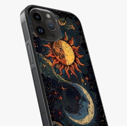Sun And Moon Magic Design Glass Case captured at a warm angle highlighting gloss, texture and premium glass finish.