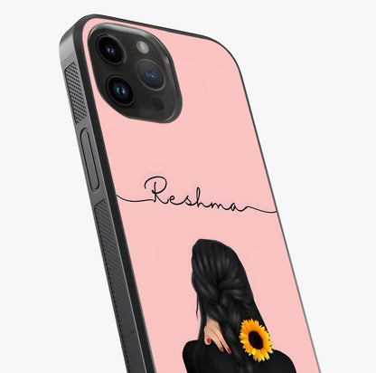 Sunflower Braid Beauty With Custom Name Glass Case captured at a warm angle highlighting gloss, texture and premium glass finish.
