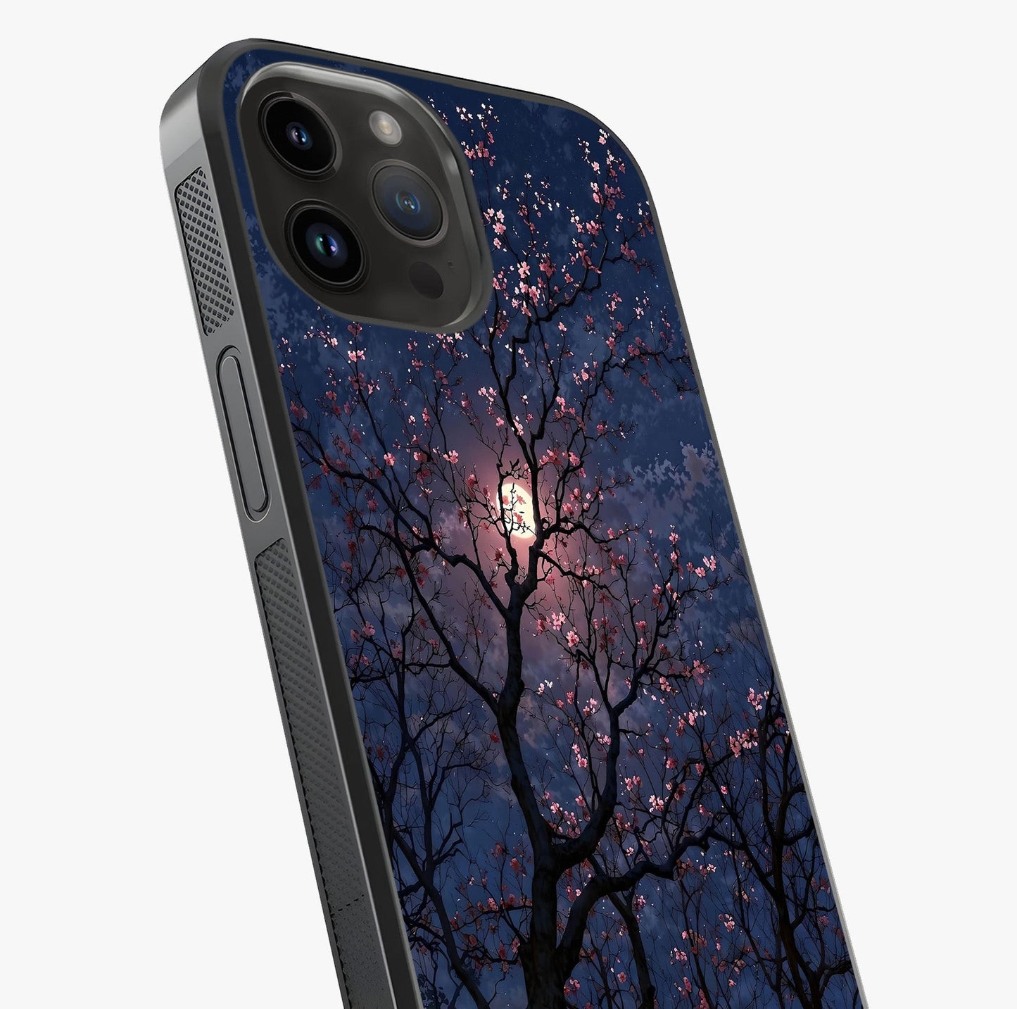 Twilight Sakura Serenade Glass Case captured at a warm angle highlighting gloss, texture and premium glass finish.