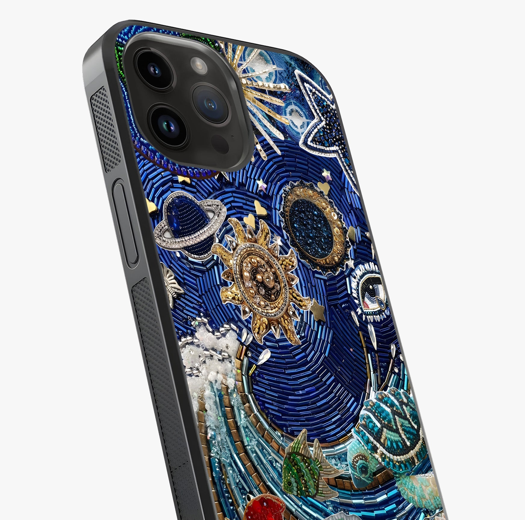 Universe Underwater Spark Glass Case captured at a warm angle highlighting gloss, texture and premium glass finish.