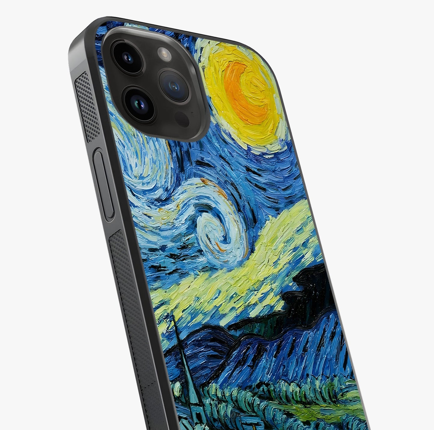 Van Gogh Art Glass Case captured at a warm angle highlighting gloss, texture and premium glass finish.